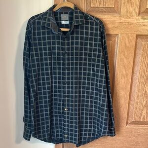 Thomas Dean Black and Gray Casual Button Down Shirt